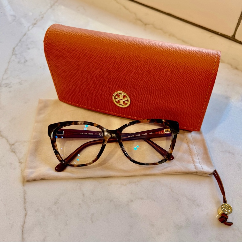Tory Burch Orange Case with Tortoiseshell Frame Glasses